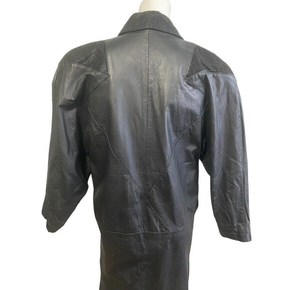 Winlit Black Leather Trench Coat With Suede Trim Size XS Read - Picture 5 of 12
